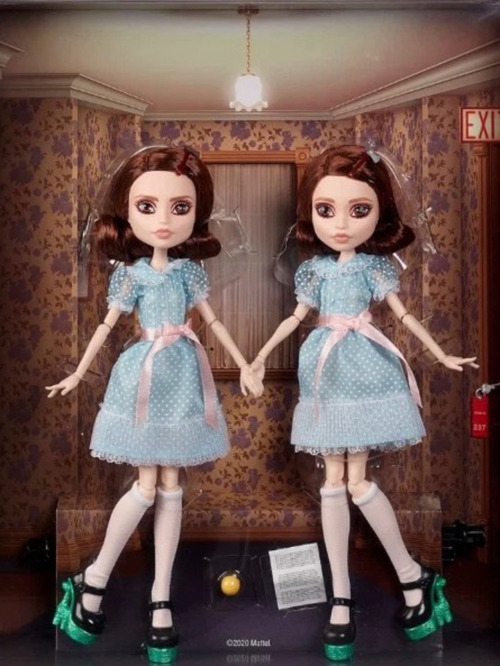 Mattel Twin Dolls in Light Blue Polka Dot Dresses with Pink Sashes